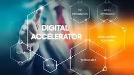 Digital Accelerator virtual interface featuring innovation and agile approach hexagons.