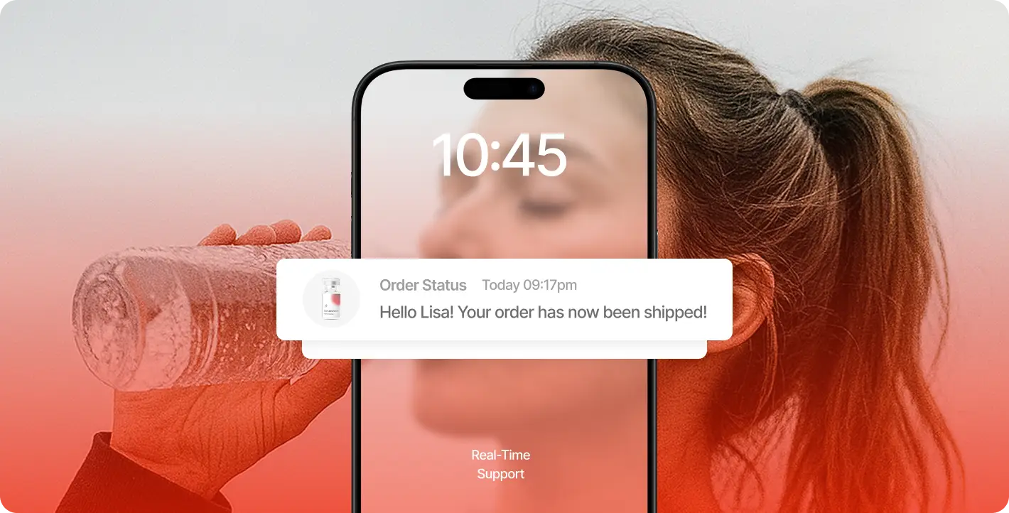 Custom mobile software showing a real-time support and order status notification.