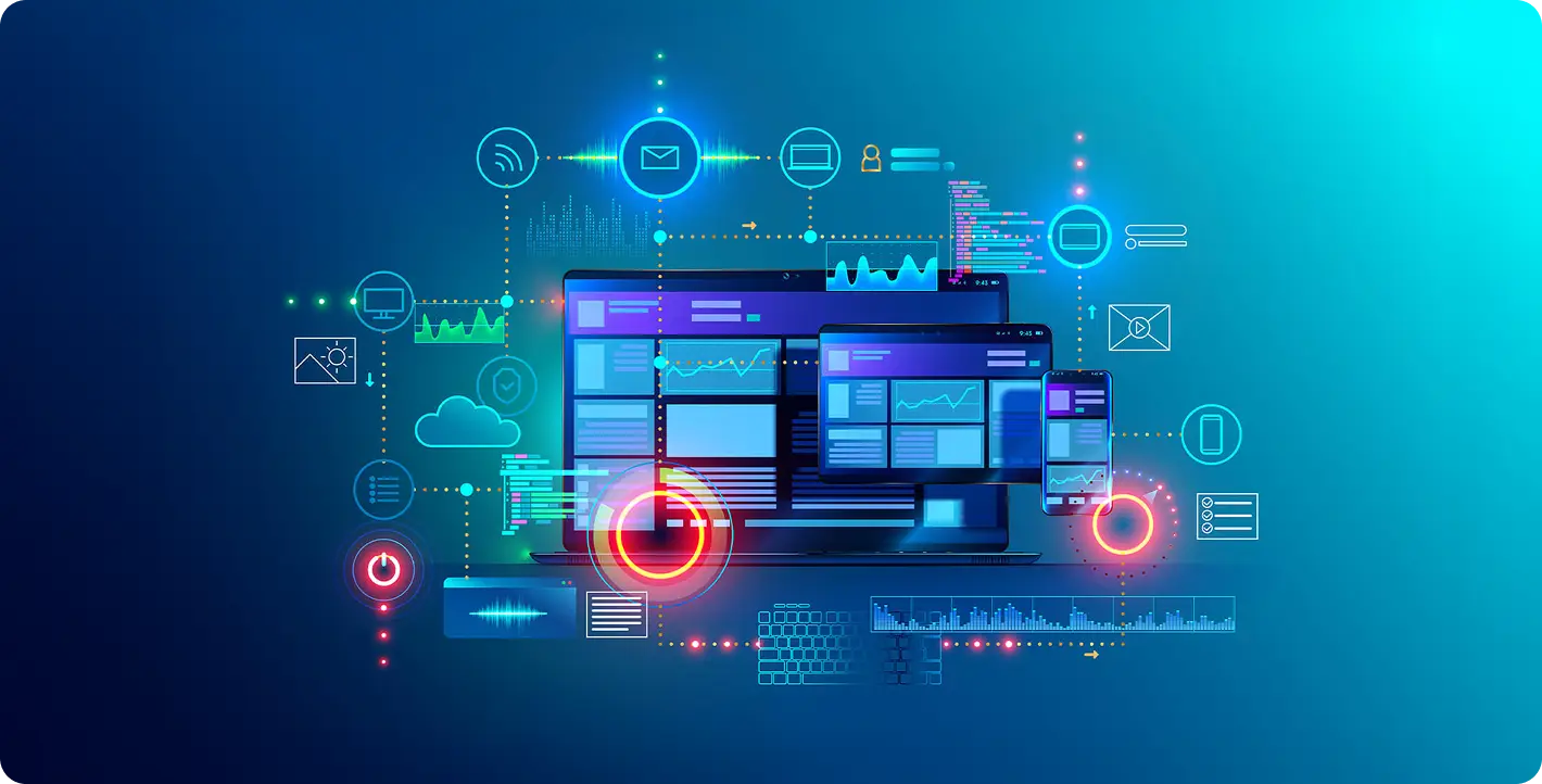Modern digital transformation concept with interconnected tech icons