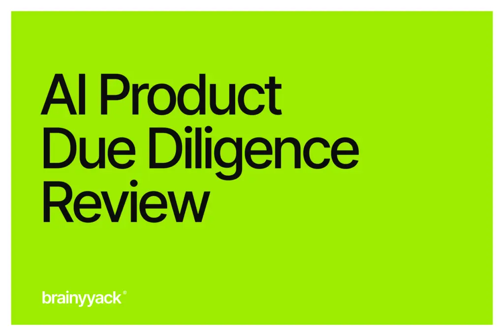 AI Product Due Diligence Review' by brainyyack on a vibrant lime green background.